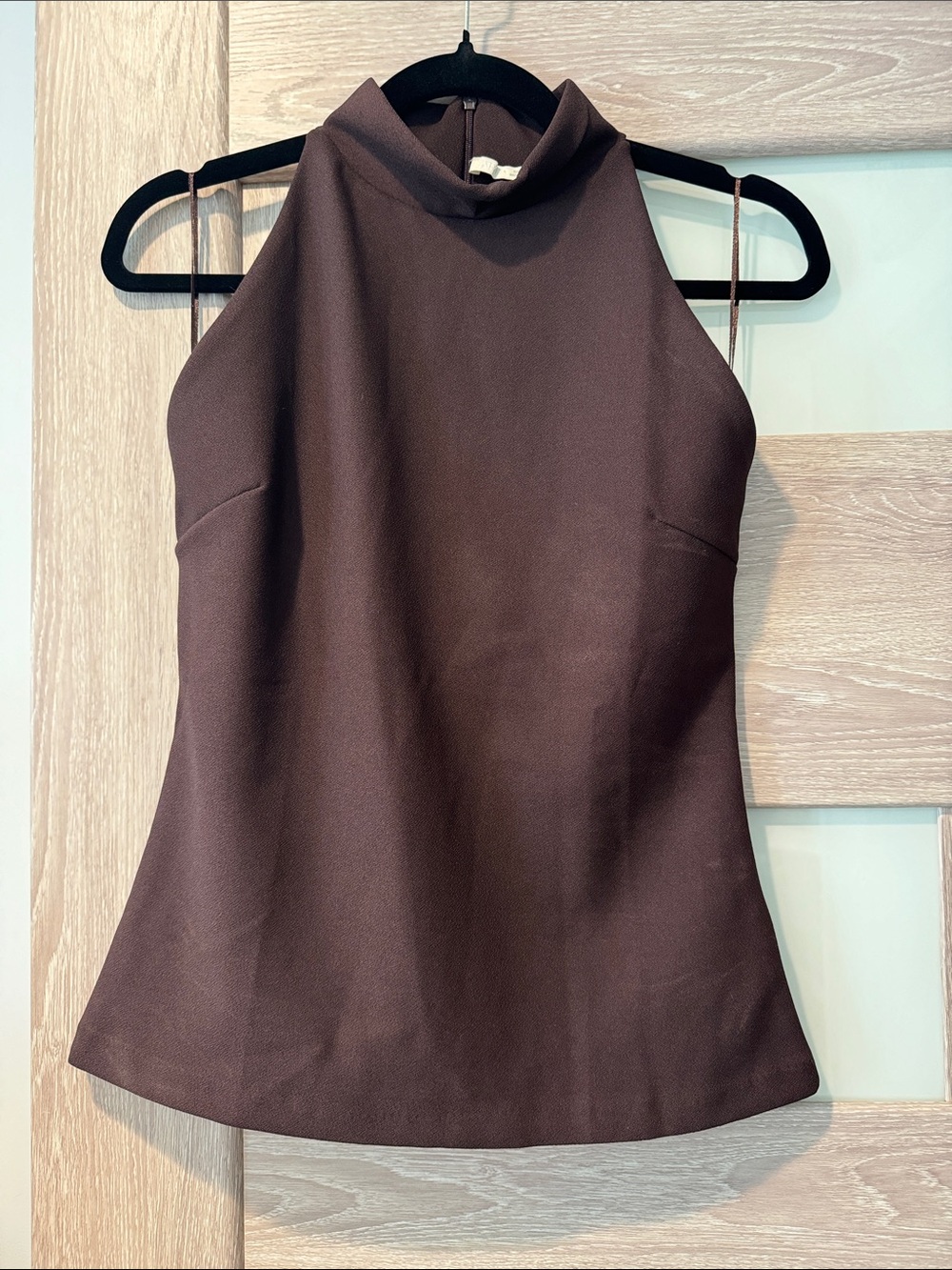 Zara Chocolate Brown High Neck Top L Structured 90s Minimalist Quiet Luxury